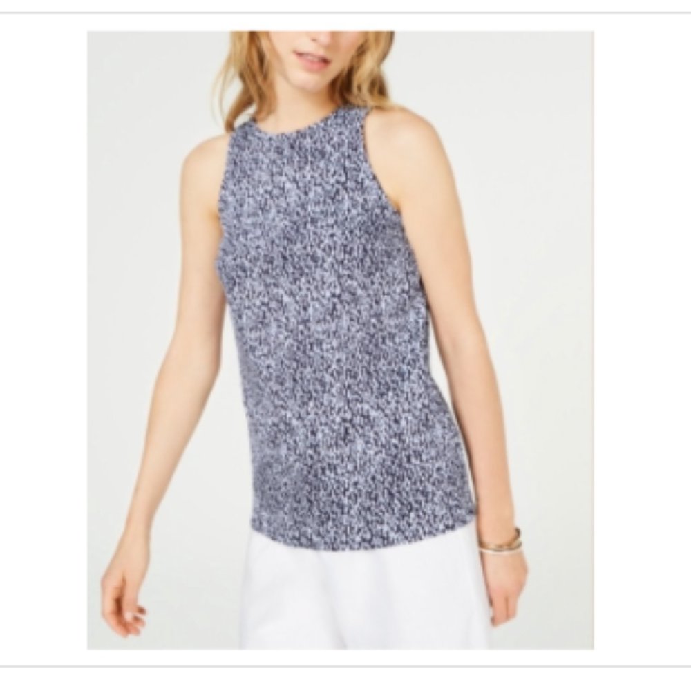 NWT Michael Kors Printed Zipper Back Top Blue - Picture 1 of 11